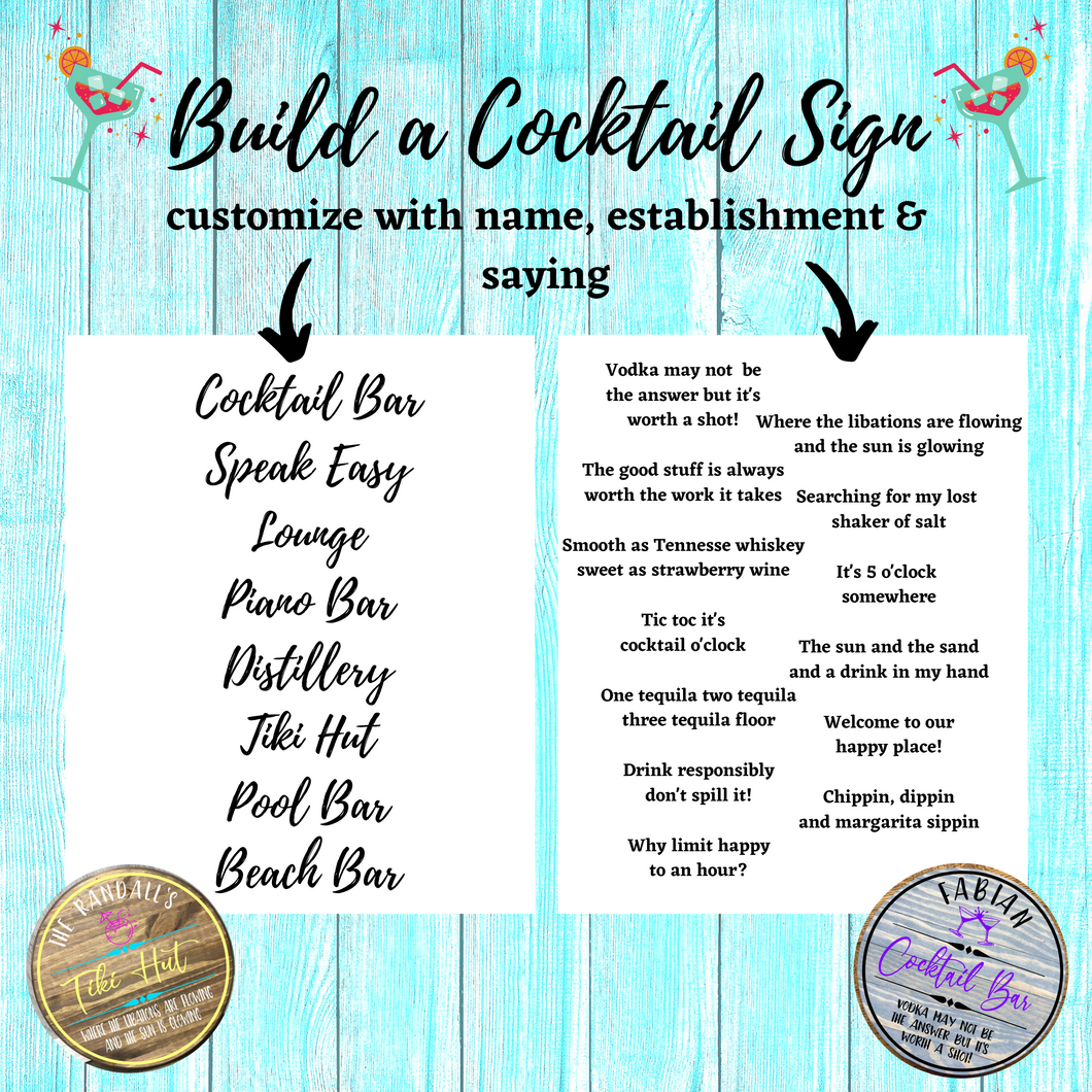 COCKTAIL ROUND BAR SIGNS – Hammer & Stain Treasure Valley
