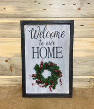 FRAMED WELCOME HOME SIGN WITH SEASONAL WREATH