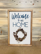 FRAMED WELCOME HOME SIGN WITH SEASONAL WREATH